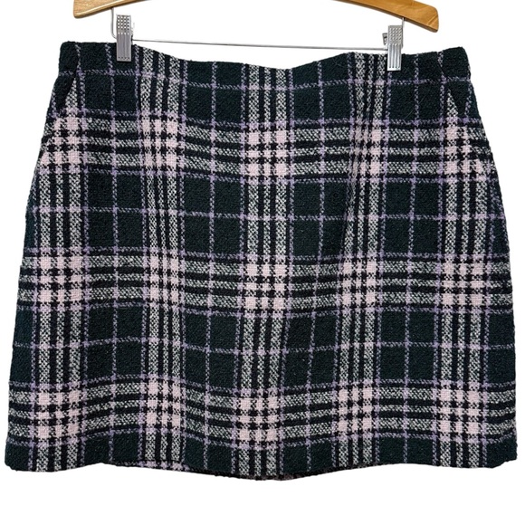 LOFT Dresses & Skirts - LOFT Boucle Plaid Tartan Tweed A-Line Mini Skirt Women’s 18 Preppy Lined Pockets